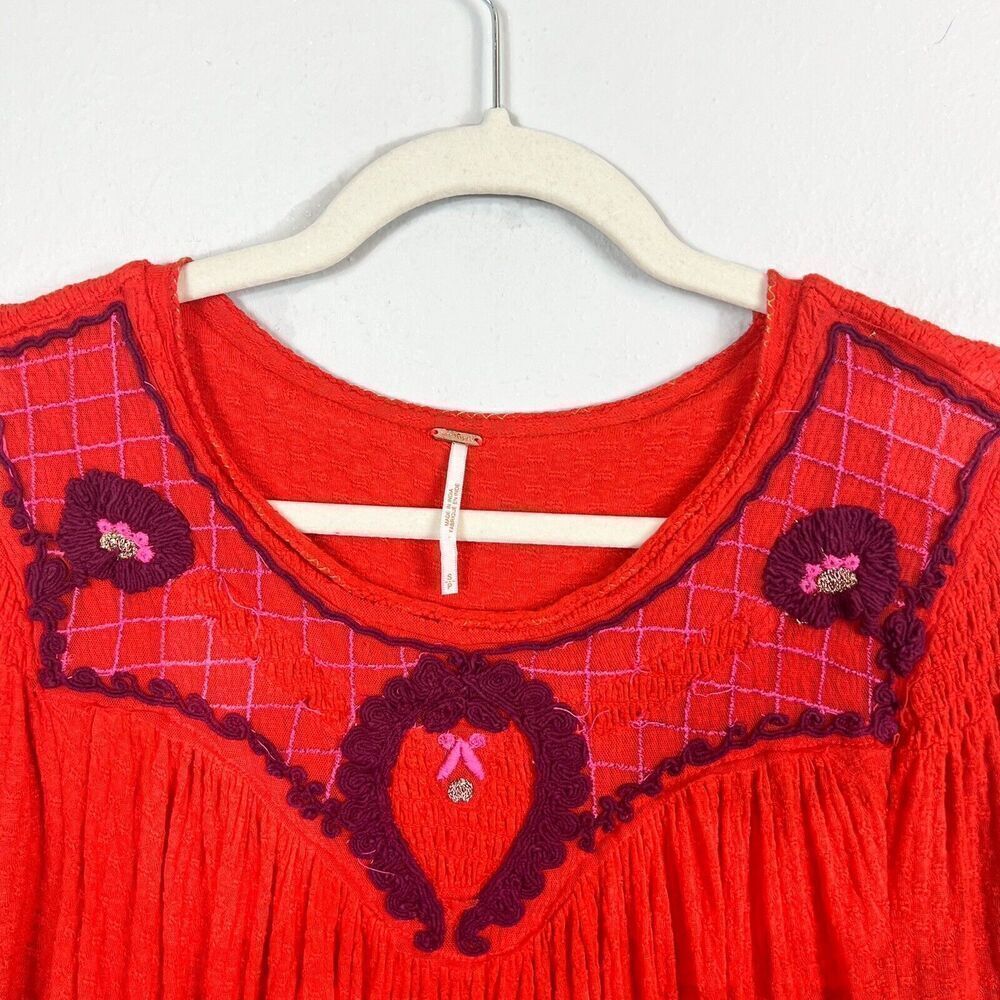 FREE PEOPLE Begonia Boho Burnt Orange Peasant Top Size Small - Picture 3 of 11